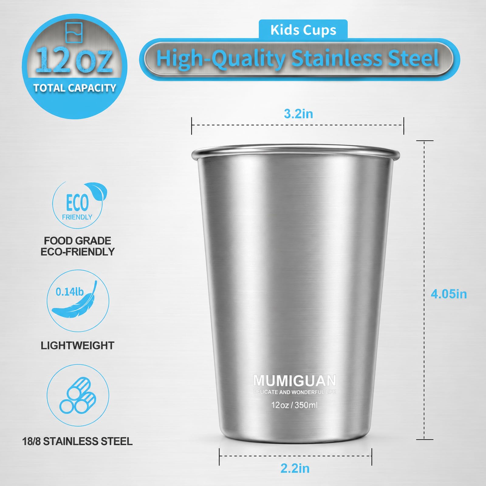 Vasos de acero inoxidable para niños de 350 ml (paquete de 6)