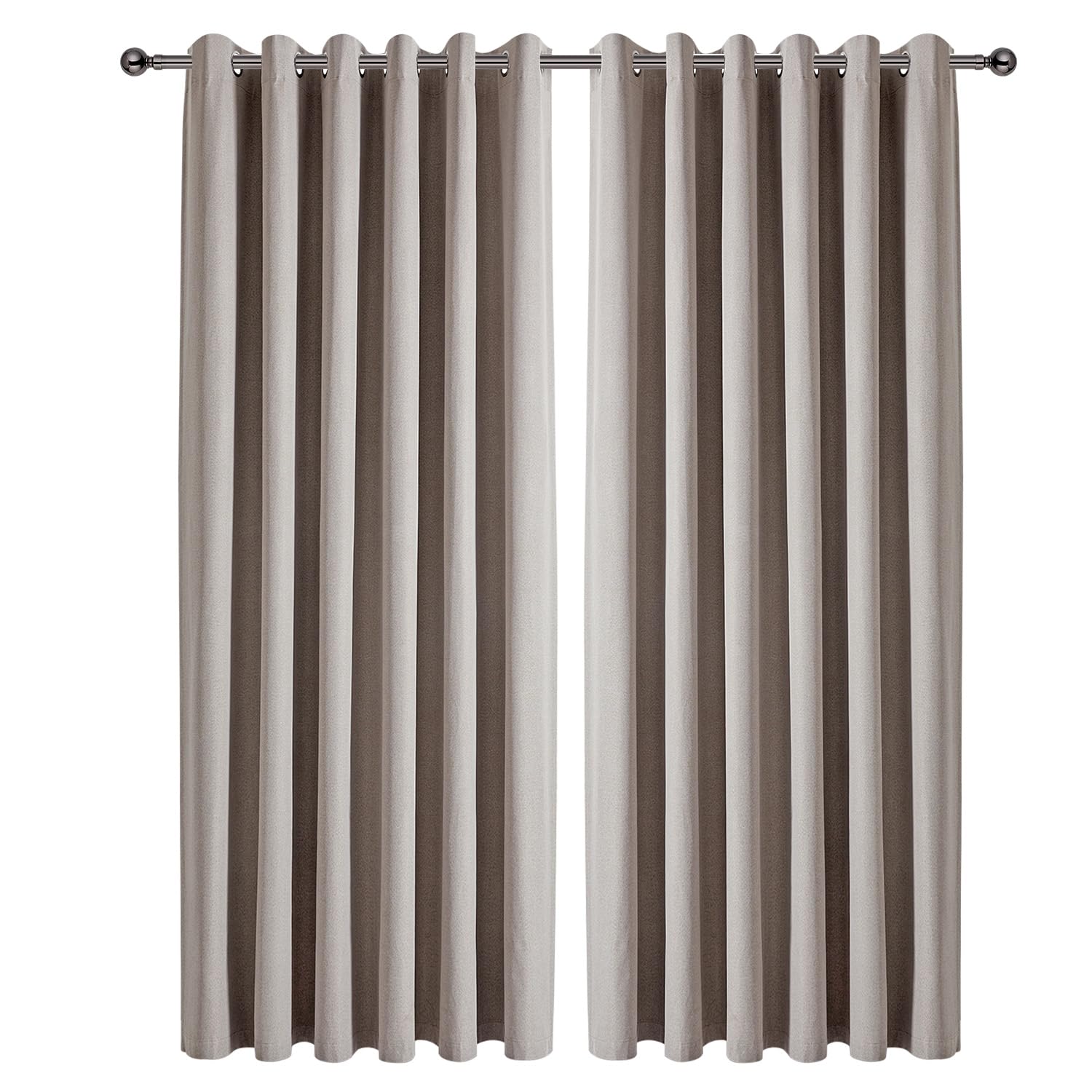 Imperial Rooms 100% Blackout Curtains for Bedroom Beige 90x90 Inch Extra Long Faux Linen Eyelet Curtains for Living Room 2 Panels with Matching Tiebacks