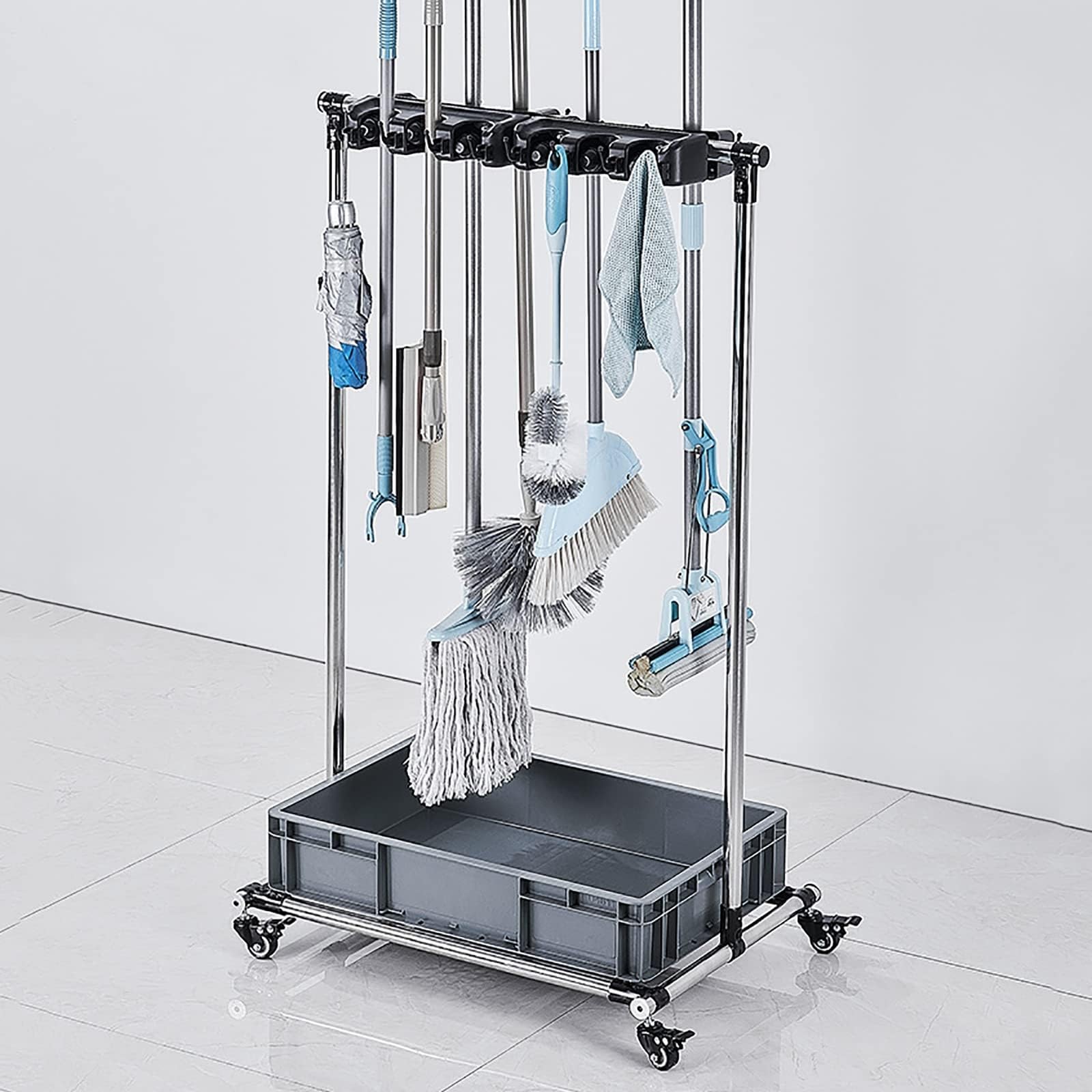 Support de balai mobile et chariot à outils de nettoyage pour cintre pour outils de drainage