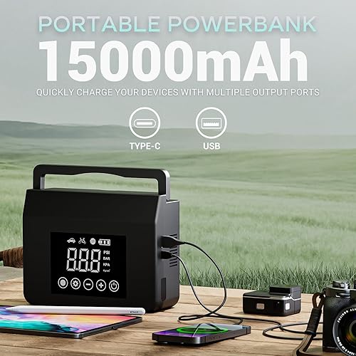Miniatura 6 de Hieha Arrancador portátil de 4000 A con compresor de aire, batería de coche de 12 V (todo gas 8L diesel) con inflador de neumáticos de 150 PSI