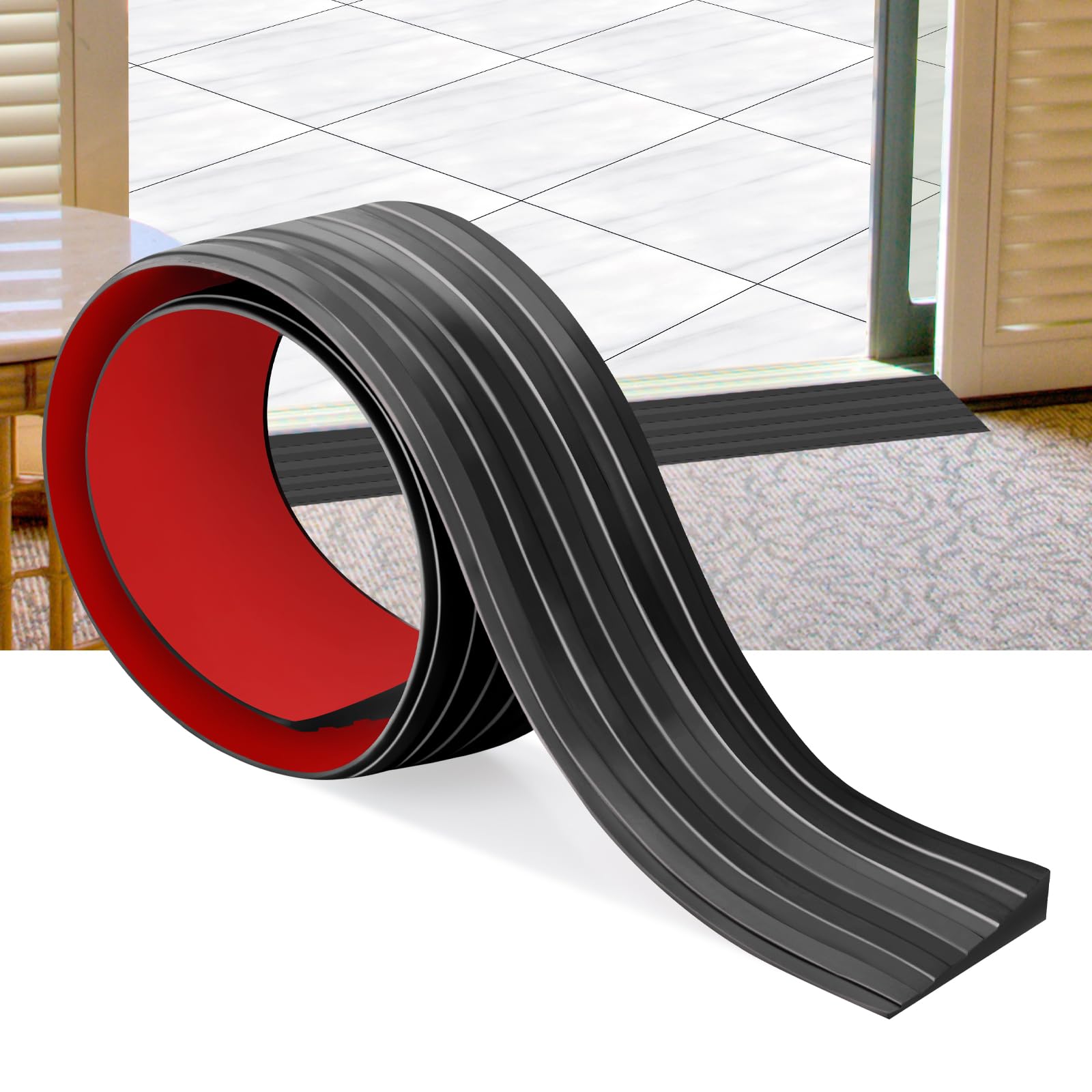 Rampas para umbrales de Puertas Rampas de Goma Autoadhesivas para umbrales de Puertas, aptas para sillas de Ruedas, Robots aspiradores, Scooters y cochecitos (Negro, 5cm X 1cm X1m)
