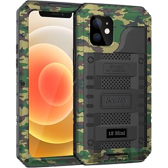 Beeasy For iPhone 12 Mini Waterproof Outdoor Case 5.4 Inches Shockproof Armoured Case Military 360 Degree Protective Case with Screen Protector Robust Metal Heavy Duty Mobile Phone Case iPhone 12 Mini Case Camouflage