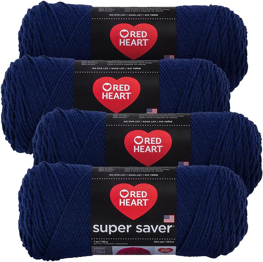 Red Heart Super Saver Yarn (4-Pack of 7oz Skeins) (Soft Navy)