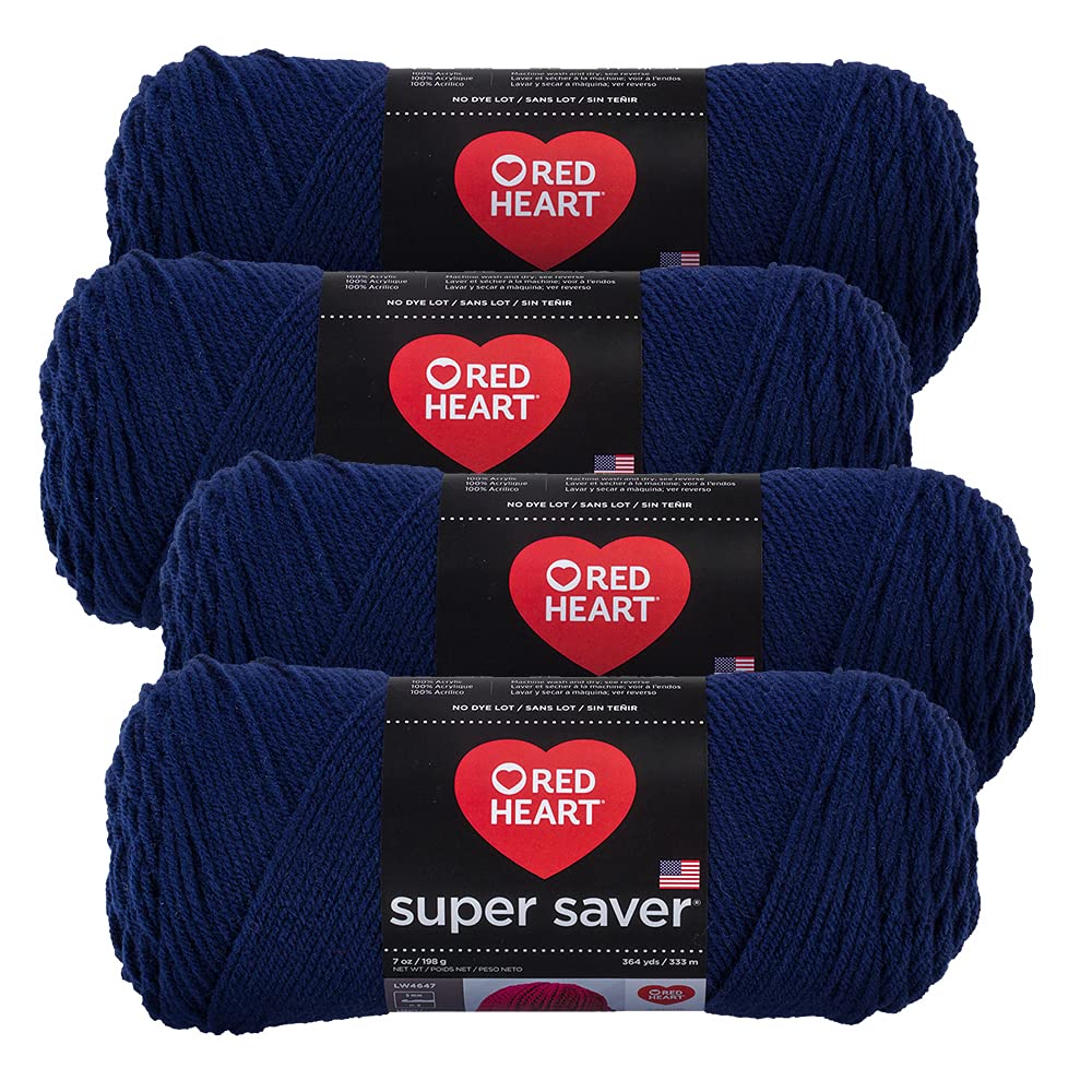 Red Heart Super Saver Yarn (4-Pack of 7oz Skeins) (Soft Navy)