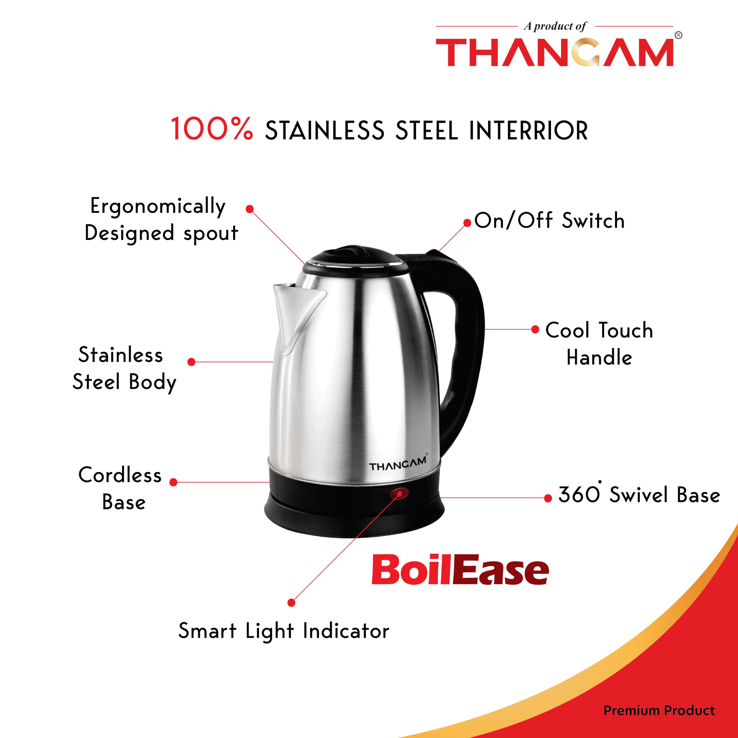 Thangam Stainless Steel Electric Kettle - 1.5L -4