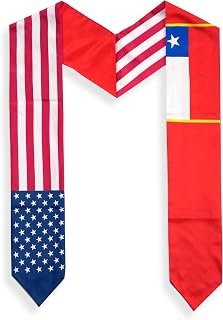 USA And Chile Flag Graduation Stole,Satin Embroidery Graduation Sash for International Students,72 Inch Length.