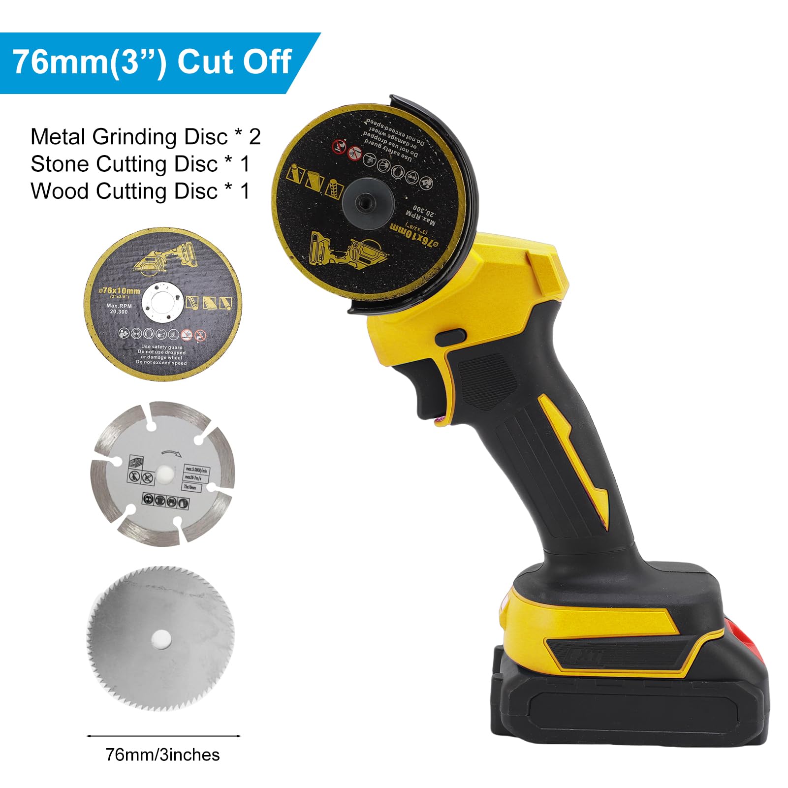 Smerigliatrice angolare a batteria 21V, display digitale, 4 dischi (Giallo - Spina UE 100-240 V)