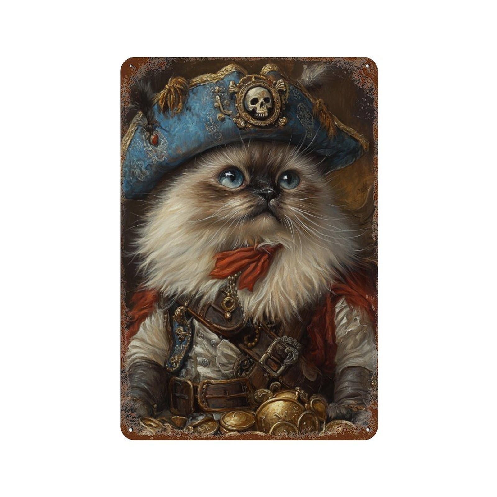 Vintage Rust Metal Sign with Pirate Cat Treasure Chest-12 Design 11.8"x7.9", for Shed, Workshop And Garage Wall Decor, Retro Wall Decor