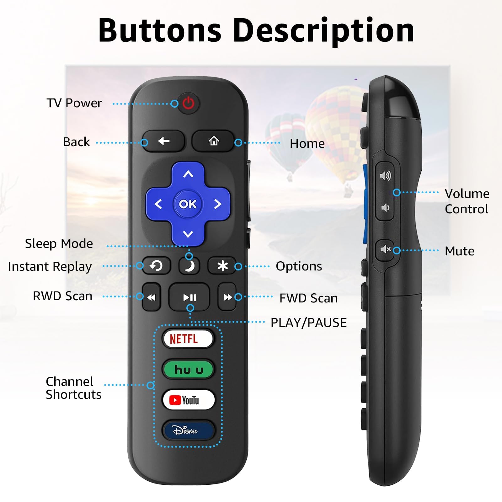 Confezione da 2 telecomandi di ricambio per Roku TV con custodia protettiva morbida (si illumina al buio), telecomando compatibile con TV TCL/Hisense/Sharp/Philips/Onn/Element Roku (non per