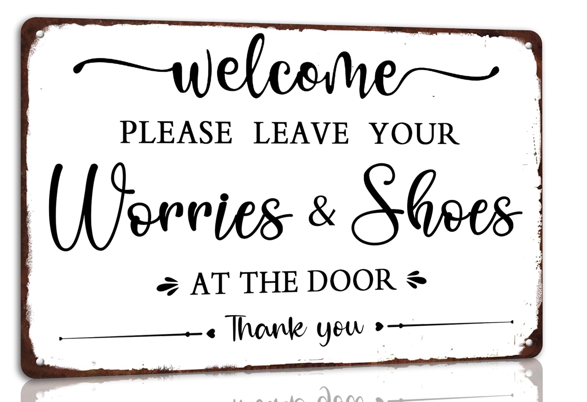 SMAZDFXX Welcome Please Leave Your Worries and Shoes Vintage Metal Tin Signs for Welcome Sign Front Door Home Farmhouse Garage Wall Decor Retro Plaque 5.5"x8"