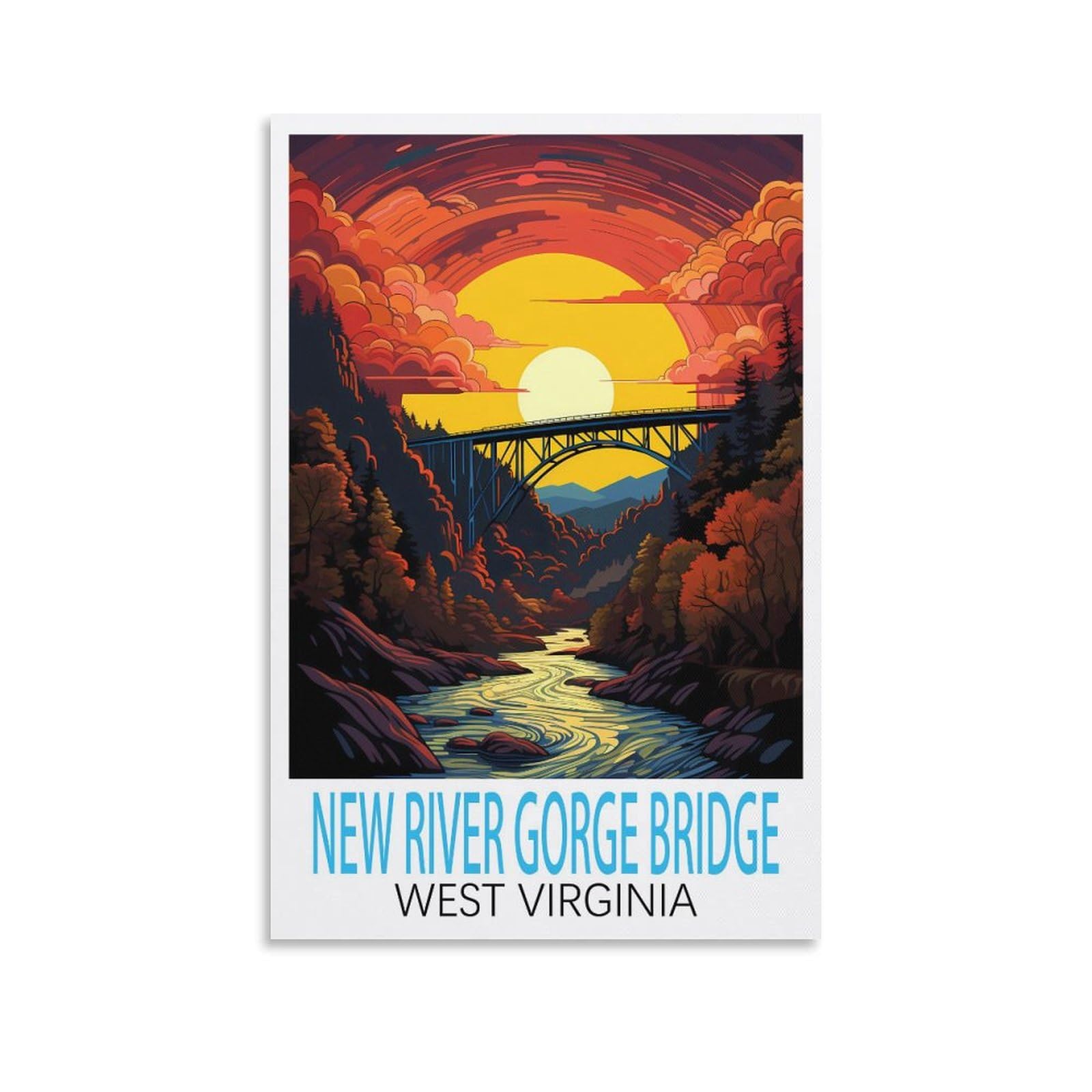 Vintage Metal Tin Sign,New River Gorge Bridge West Virginia,Cave Signs Art Plaque Poster Wall Decor for Home Kitchen Bar Club Coffee Shop Orchard Decoration 15x30cm
