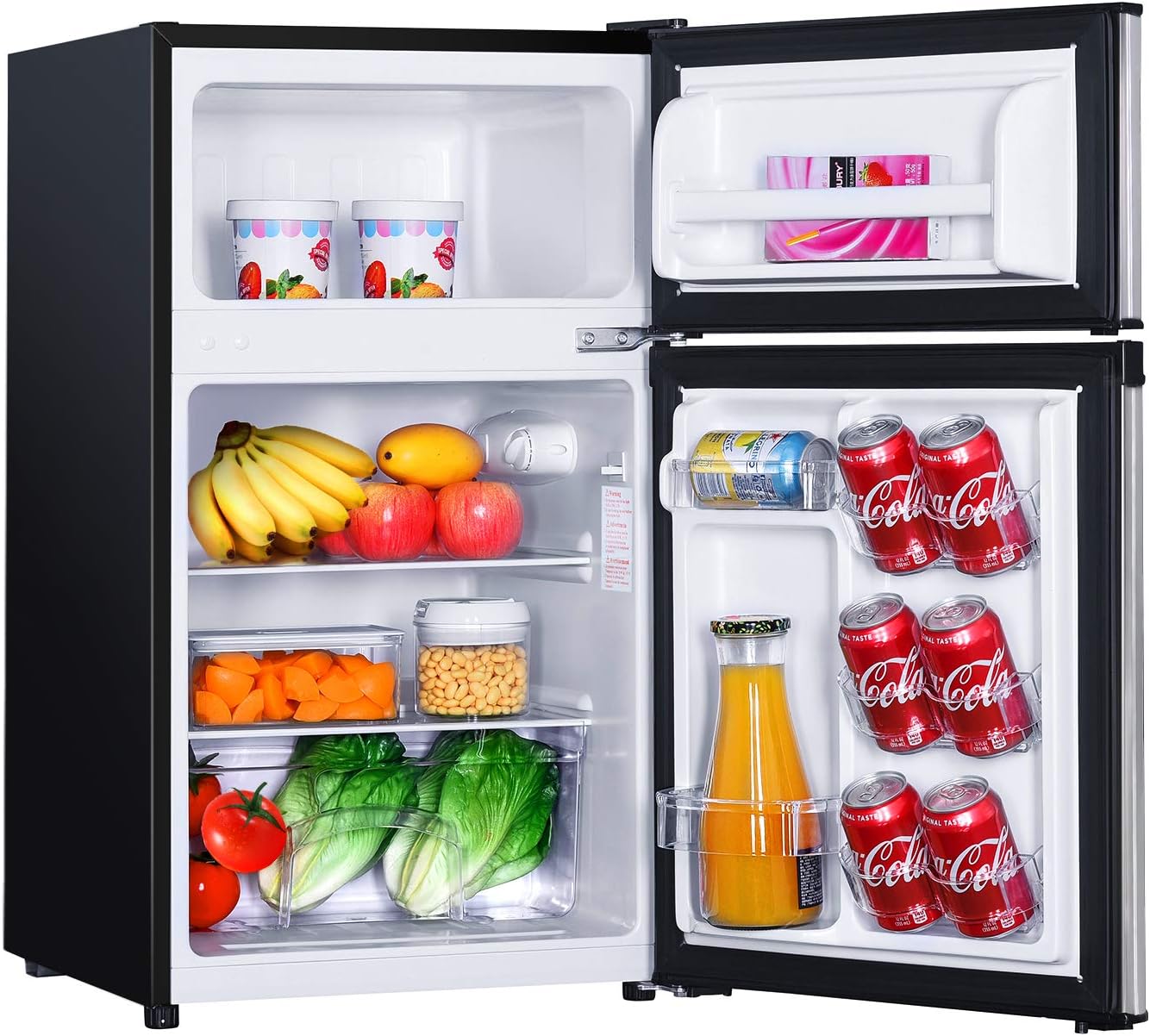 3.1 Cu.Ft Refrigerator 2 Doors, Mini Fridge With Freezer, Unique Shelf Design, With LED Light, Adjustable Control Thermostat, mini fridge - HPVFR310