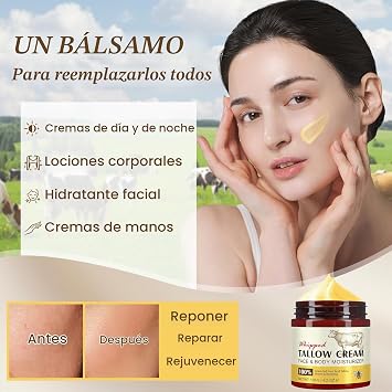 Beef Tallow Cream, Organic Honey Tallow, Beef Tallow for Skin, Fast Absorbing, Deep Hydration for Face and Body, Ideal for All Skin Types