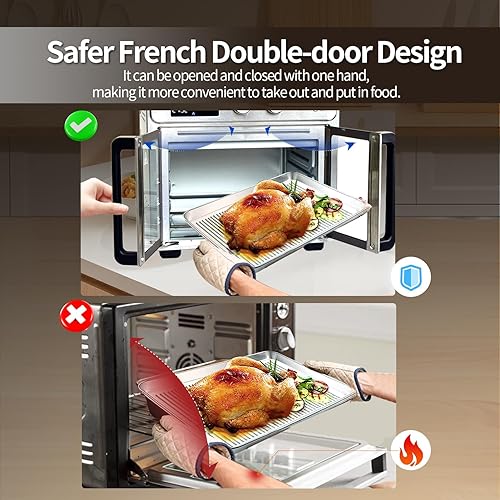 Miniatura 2 de Combo de horno tostador y freidora de aire para puerta francesa, 26 cuartos de galón extra grande, 15 funciones de cocción incluyendo asador y