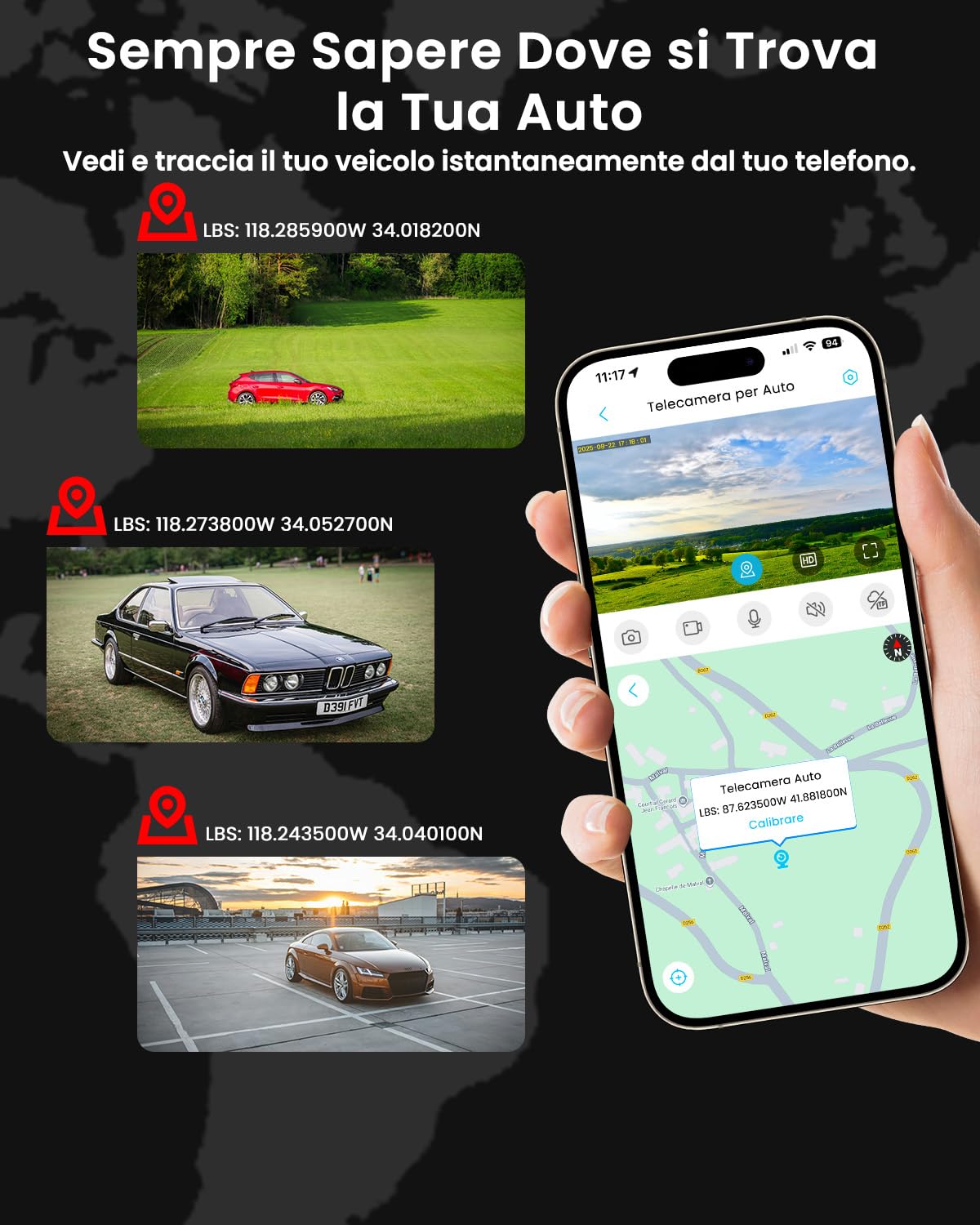 Dash Cam Auto 4G LTE con SIM, Telecamera Auto Atti Vandalici, Parcheggio 24/7, Allerte Istantanei, Live-Video & Audio Bidirezionale, GPS, Cloud & SD, Visione Notturna, Anti-Furto per Flotte & Famiglie