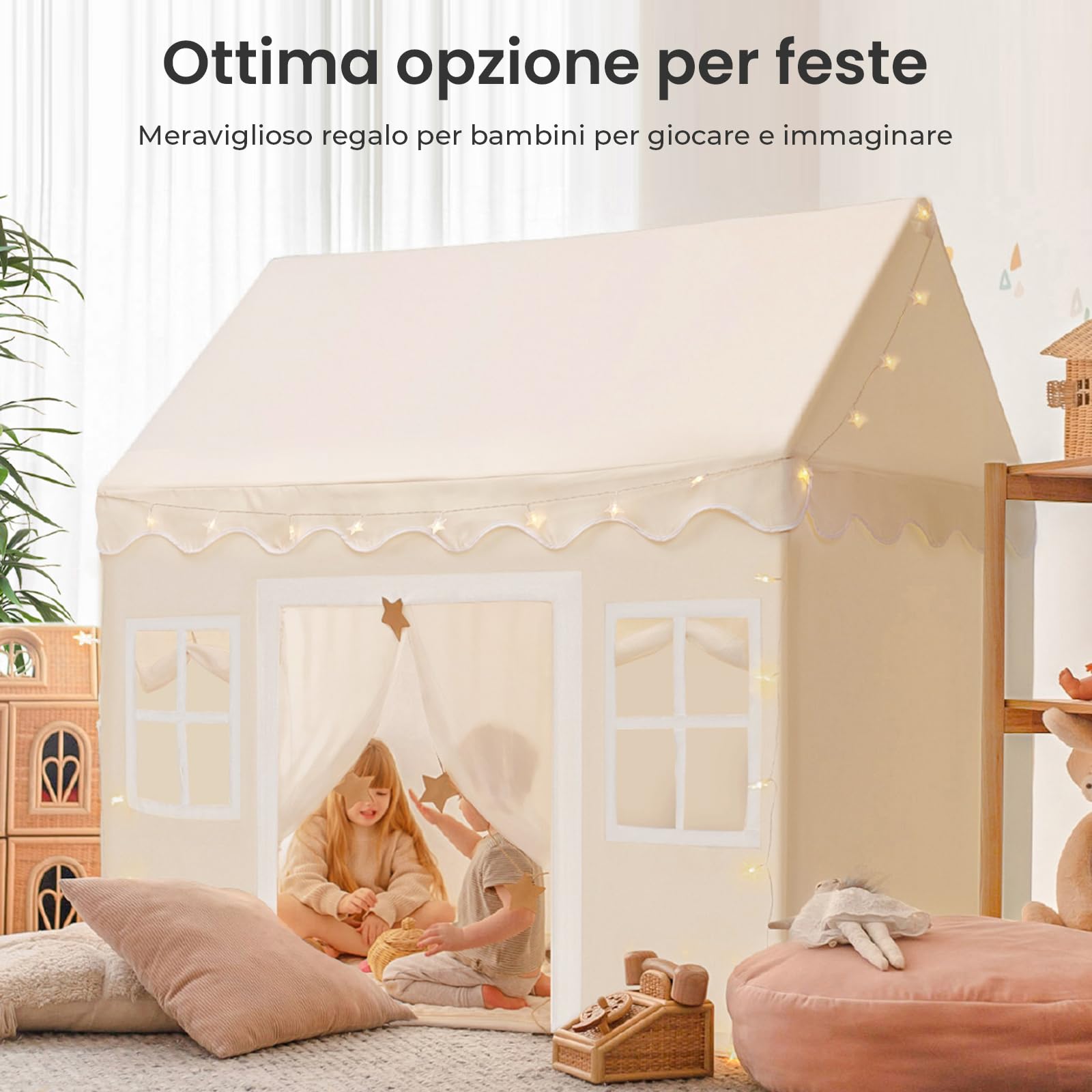 Tiny Land Tenda da Gioco per Bambini con Tappetino e Luci, Tenda per Bambini | Casetta dei Giochi per Bambini, Tenda Stanza dei Giochi ni 3-13