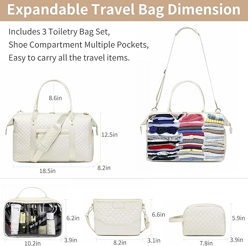 Miniatura 5 de Bolsas de fin de semana para mujer, bolsa de lona para viajes, bolsa de fin de semana de nailon de 45 litros con compartimento para zapatos y bolsa