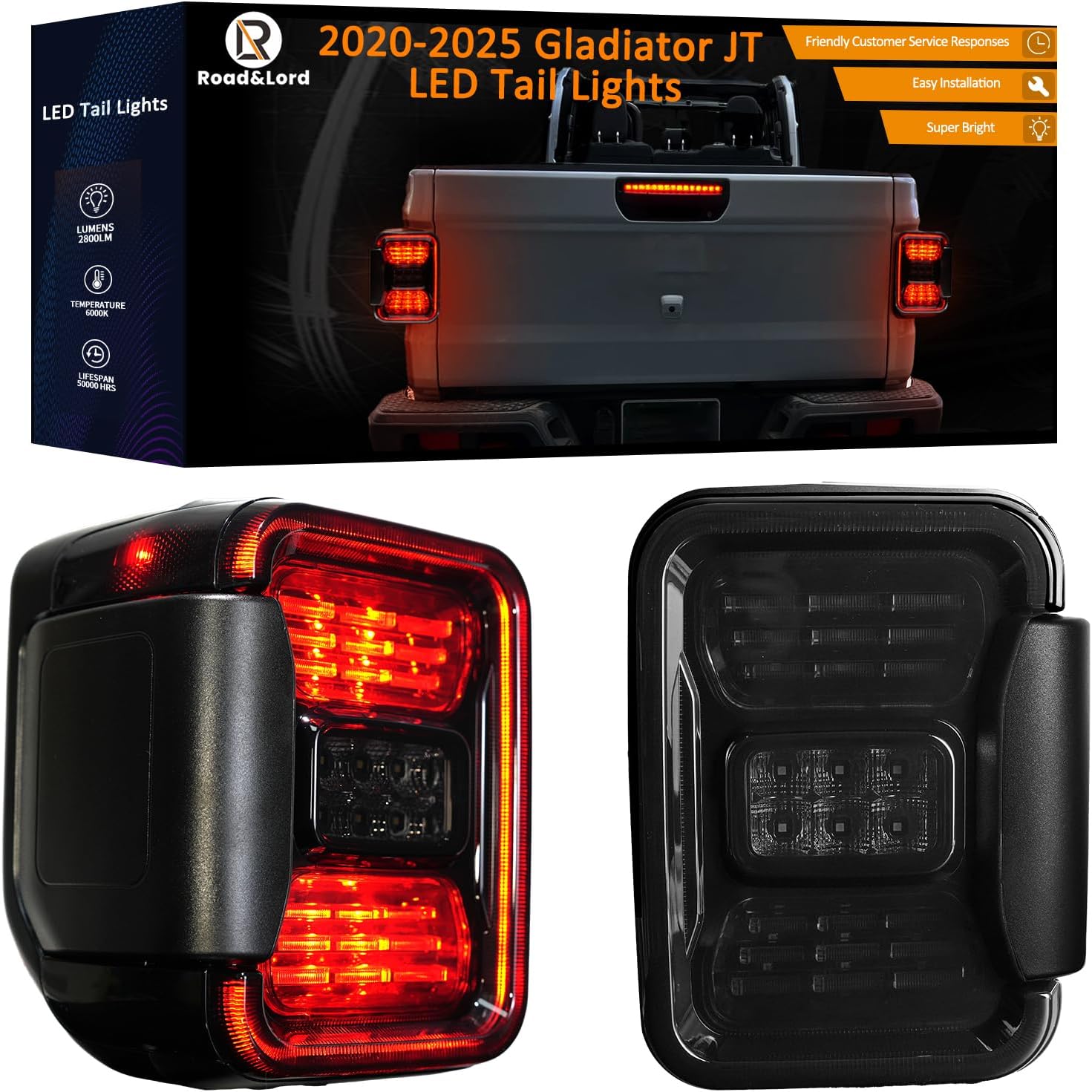 Gladiator JT Tail light, LED Tail Lights Compatible with 2020-2025 Jeep Gladiator JT, JT Brake Light Reverse Light Turn Signal Lamp Daytime Running Lamps DRL Side Marker Light Assembly