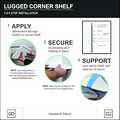 Miniatura 6 de Questech Décor - Estante de ducha esquinero de 8 pulgadas, con tapa para nueva construcción, estante de ducha esquinero para paredes de ducha con