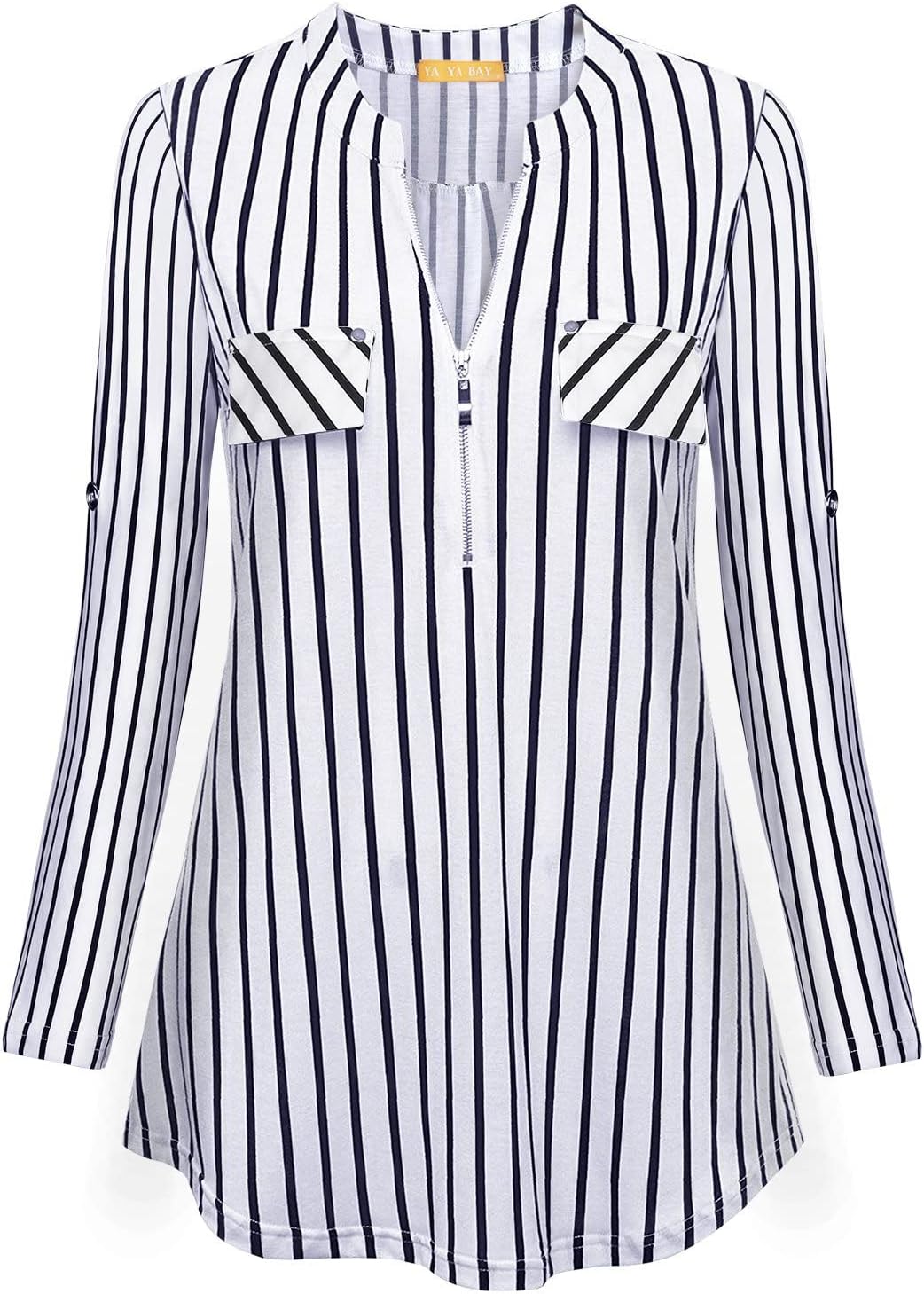 Women's 3/4 Sleeve Blouse Zipper Henley Shirt Notch V Neck Tunic Tops to Leggings Casual Formal Top