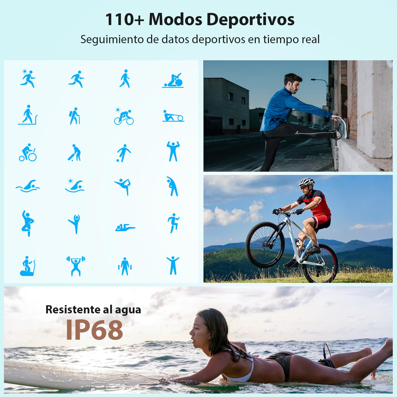 Yoever Reloj Inteligente Mujer Hombre, 1.85" Smartwatch con Llamadas y Whatsapp Notificación, SpO2/Pulsómetro/Sueño/Podómetro, 110 Modos Deporte, IP68 para Android iOS Plateado