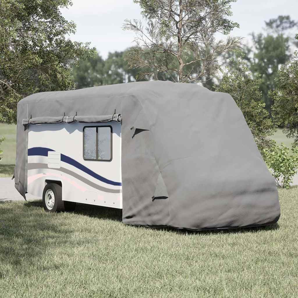 Pokrowiec ochronny do kampera, szary, 730 x 235 x 275 cm, włóknina, plandeka okryciowa z 8 parami pasków z klamrą, wiatrem, deszczem, śniegiem, promieniowaniem UV, do użytku na zewnątrz i na