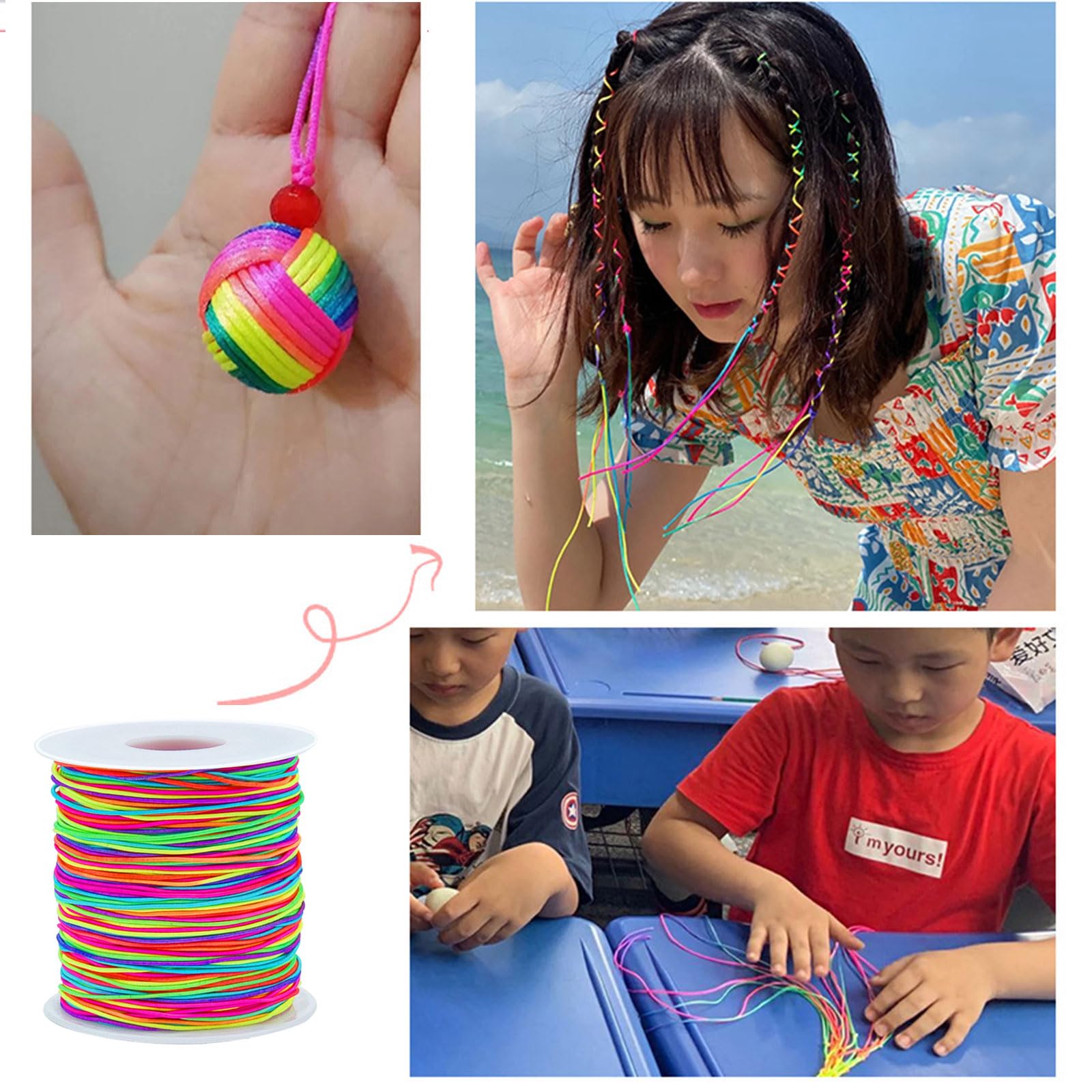 1mm x 100 m Filo Elastico Colorato,DIY fili per braccialetti,Cordone Arcobaleno,Cordone Perline,per tessere bracciali, collane, cavigliere, anelli, ciondoli, catenelle per cellulari