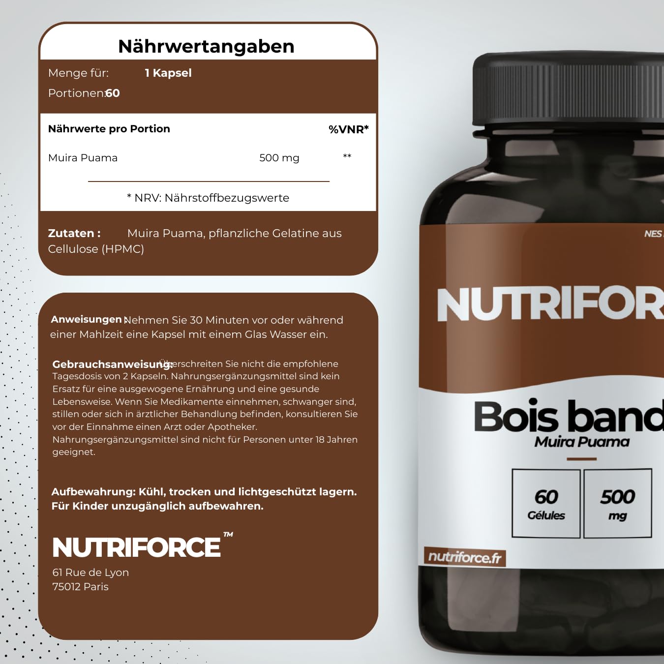 Bois Bandé – Renforce la Masculinité, l’Énergie & la Libido – 800 mg – 60 Capsules
