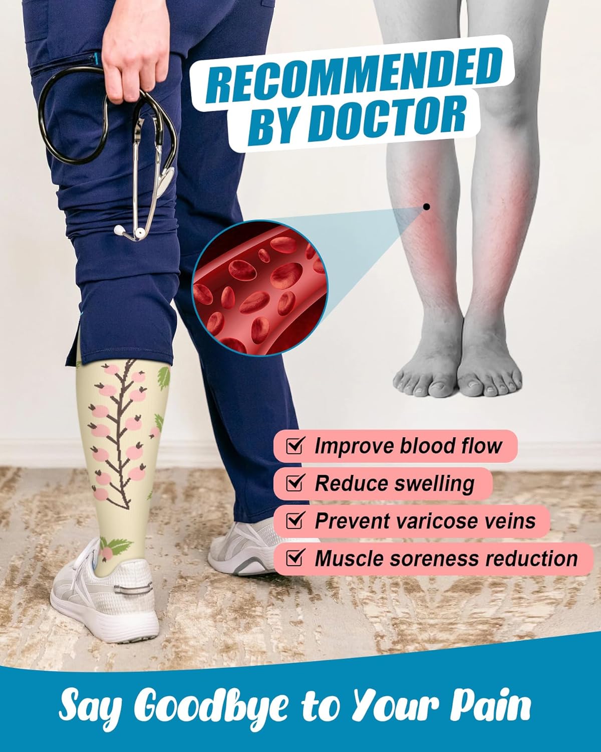 6 Pairs Compression Socks for Women & Men 15-20mmHg Graduated Support Knee High Socks for Nurses, Travel, Athletic - Image 5