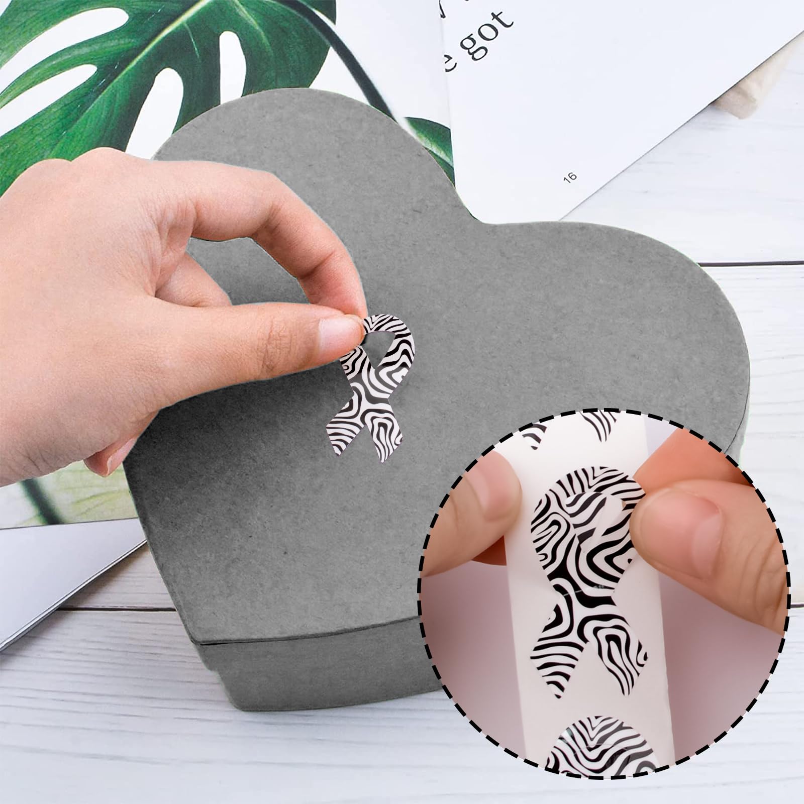 WANDIC 500 PCS Ribbon Sticker Roll Black White Zebra Ribbon Decal Rare Disease Carcinoid Awareness Care Stickers,for Social Charitable Activities,1.9 * 3.8cm - Image 3