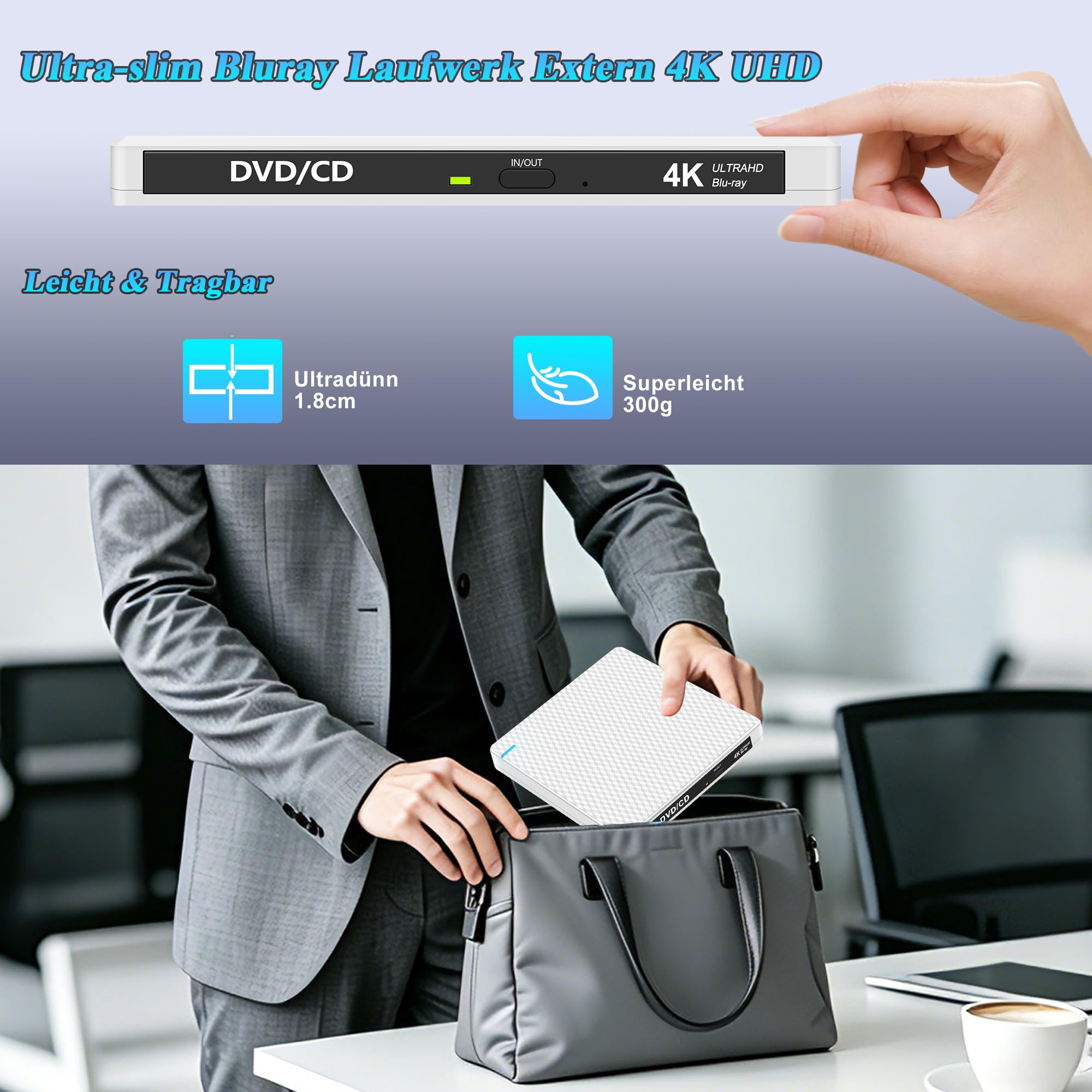 Externes 4K Blu Ray Laufwerk: USB C UHD Bluray Brenner Extern für Mac MacBook Laptop mit SD TF Kartenslot USB Ports Tragbar 3D DVD CD BDXL Externe Blu-ray Laufwerke für PC Windows 11