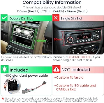 XTRONS Universal Double Din Car Stereo, 7IPS Touchscreen Head Unit with GPS Navigation, Built-in DSP, Bluetooth, Wireless CarPlay & Android Auto, 2GB RAM + 64GB Storage