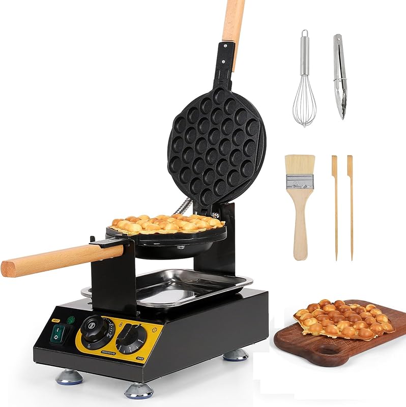 Bubble Waffle Maker Commercial Bubble Waffle Machine | Non-stick Hong Kong Style Bubble Waffle Maker, 1400W Bubble Egg Waffle Machine with Crumb Tray, 180° Rotating, Classic