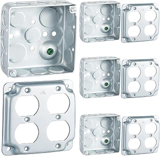 4 Set 4 × 4" Electrical Junction Box with Cover Electrical Metal Outlet Box, 21.0 Cu. in. Capacity Receptacle Exposed Work Cover, 1-1/2'' Deep(Double Duplex)
