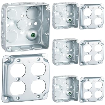 Copkim 4 Set 4 4" Electrical Junction Box with Cover Electrical Metal Outlet Box, 21.0 Cu. in. Capacity Receptacle Exposed Work Cover, 1-1/2 DeepDouble Duplex