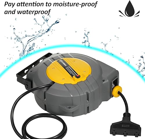 Miniatura 5 de Geevorks Carrete de cable de extensión retráctil, carrete de cable de alimentación eléctrica de 50+4.5 pies, 12 AWG 15.6 A, 3C SJT con salida de