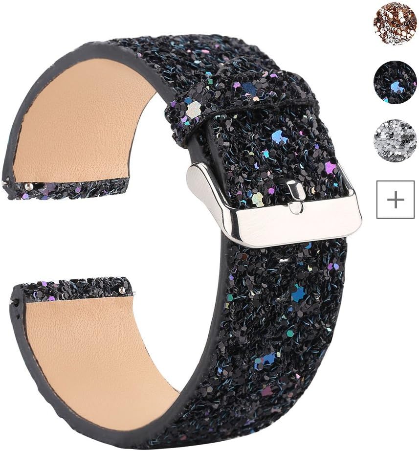 Glitter Watch Bands Compatible with Samsung Galaxy Watch 46mm or S3 Frontier Classic Watch Band Bling Quick Release 22mm Strap Replacement for SamSung Galaxy Gear S4 Watch Black