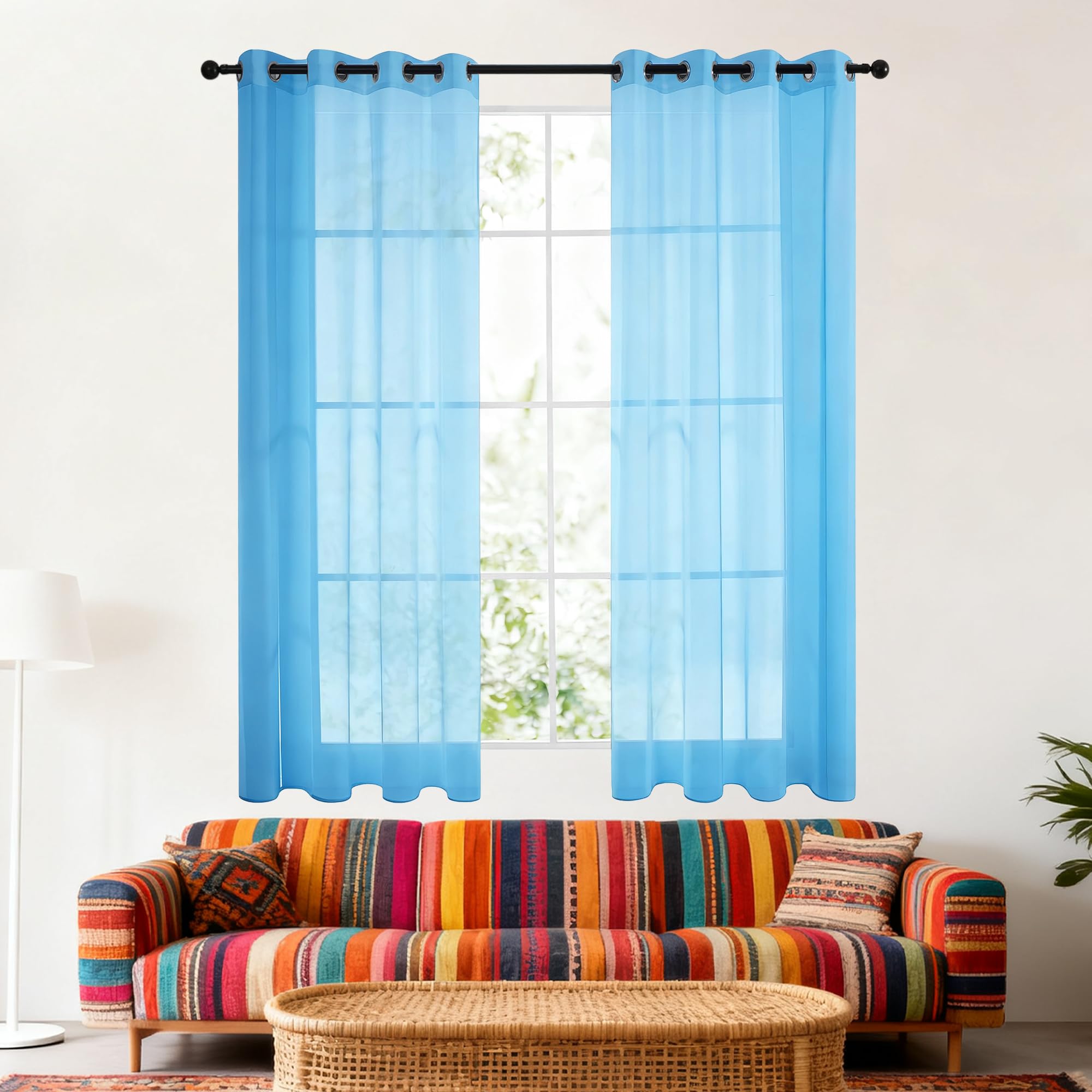 Voilages 300x240 transparents pour fenêtre de salon rideaux bleu ciel grand format