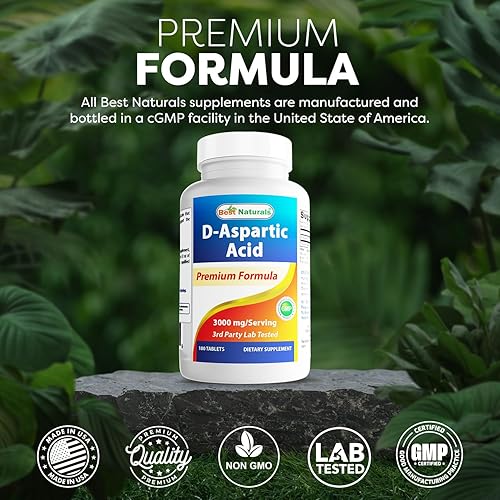 Miniatura 5 de Best Naturals Ácido aspártico D (DAA) 3000 mg por porción, sin OMG y sin gluten, 180 tabletas