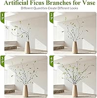 Vista 5 de Sherika 4 ramas de ficus artificiales, tallos de eucalipto sintético para jarrón, tallos de vegetación falsa de 47.2 pulgadas, planta artificial