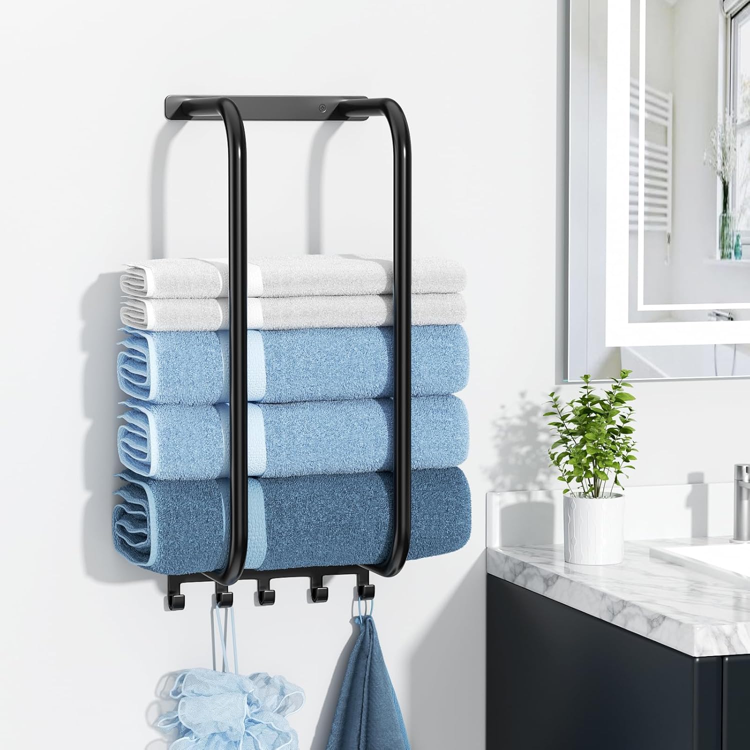 Amazon.com: Towel Rack Bathroom Wall Holder: Black Shower Organizer ...