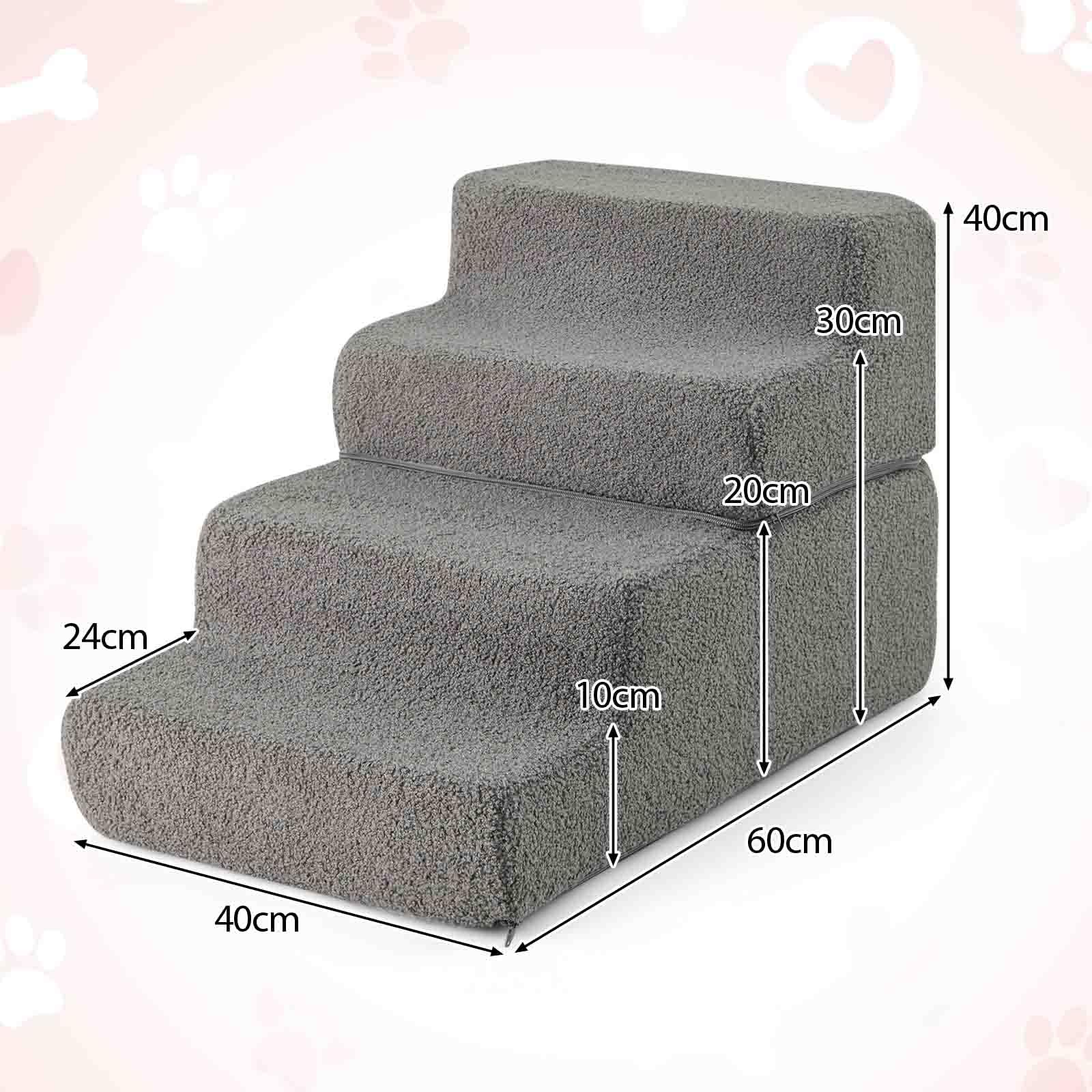 GYMAX Escalera para Perros 4 Peldaños, Rampa Plegable para Mascotas con Base Antideslizante, Combinaciones Desmontables, Escalera de Espuma para Sofá Cama, para Perros/Gatos Pequeños y Ancianos, Gris