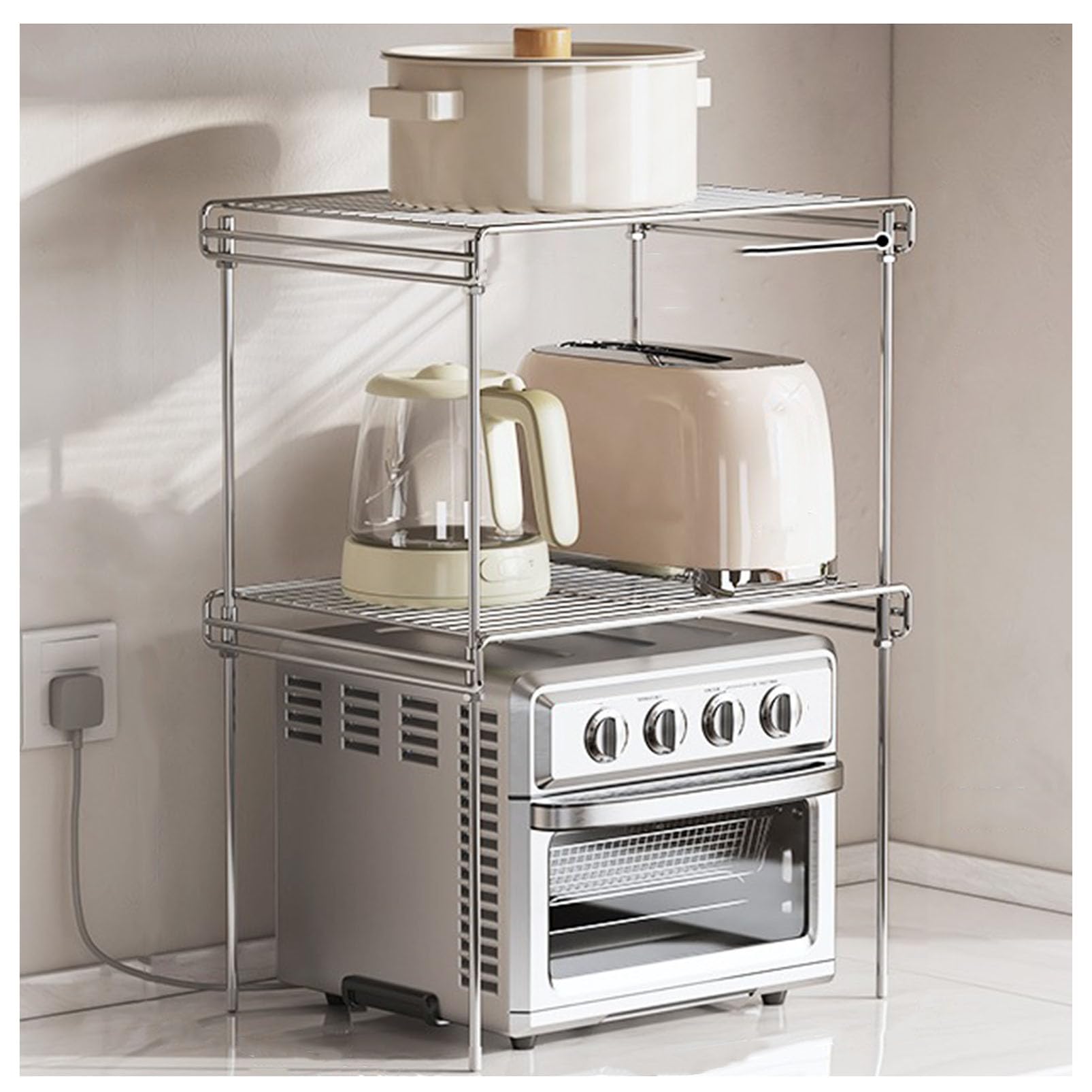 OWOHYG Stainless Steel Microwave Rack-Space-Saving Wire Shelf For Kitchen Counter,Efficient Home Storage Solution,Perfect For Nizing Cookware And Appliances.