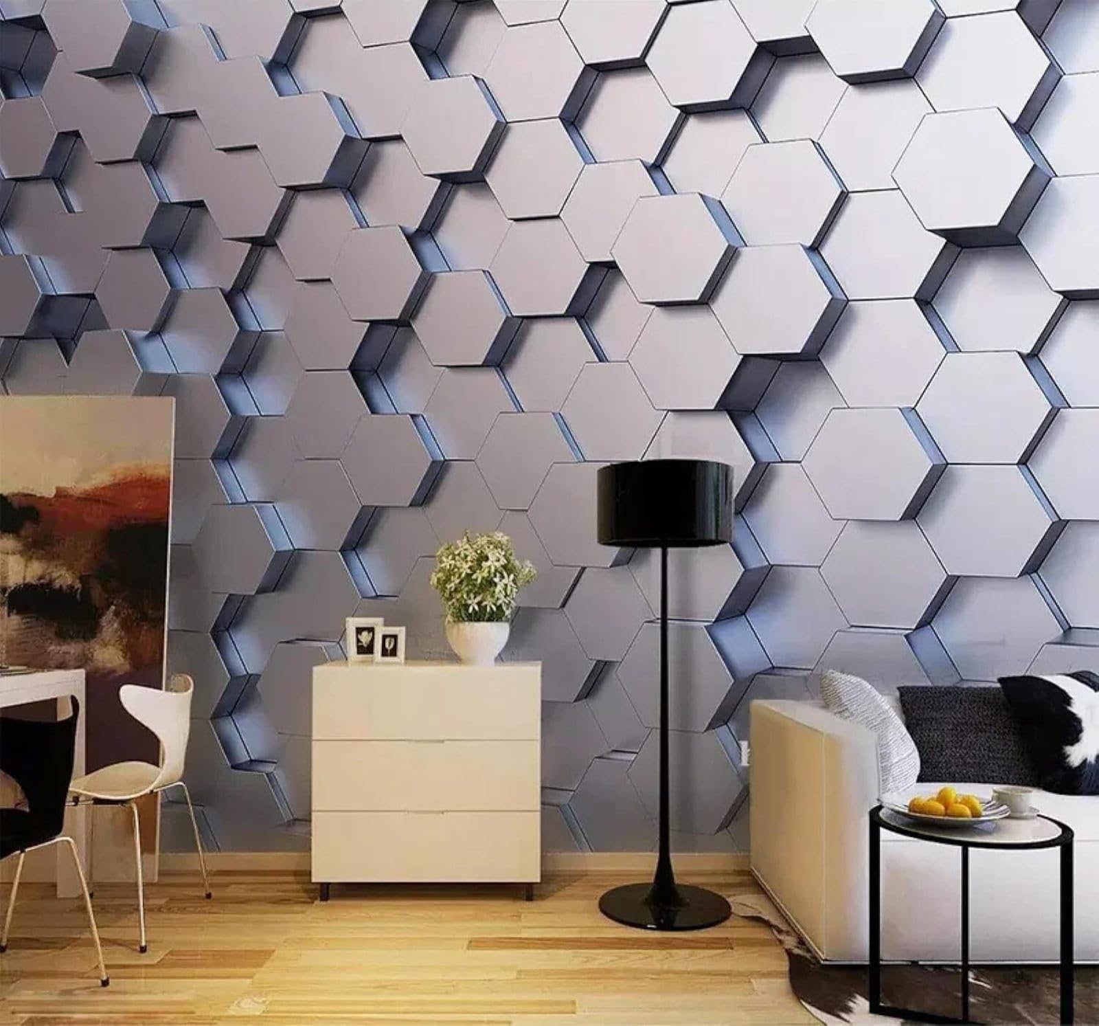 XLMING Minimalist Three Dimensional Silver Geometric Hexagon 3D Wallpaper Luxury Home Dining Decor Paste Sofa Living Room The Wall for Bedroom Mural-350cm×256cm