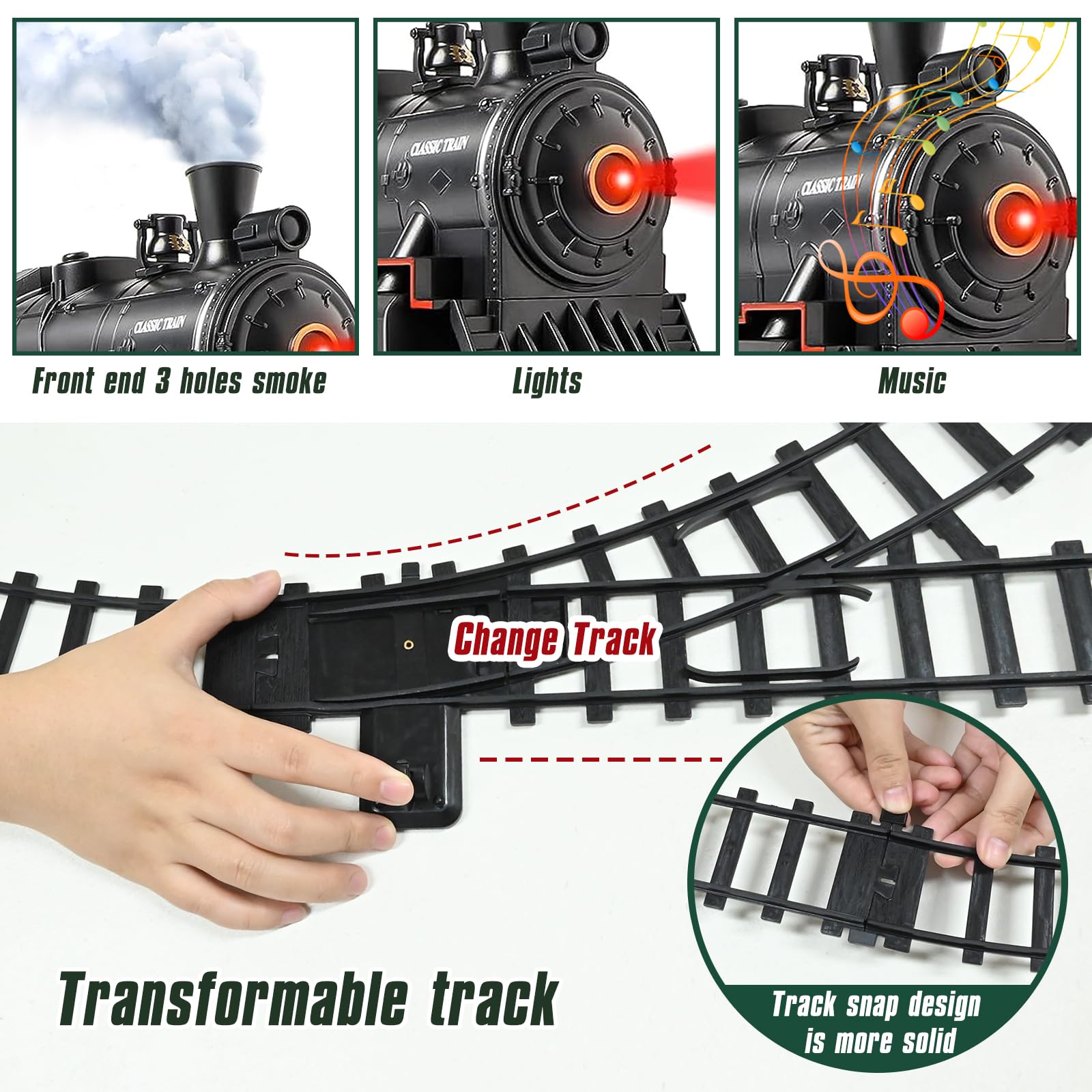 LTFIOON Elektrische trein, elektrische kersttrein met rook, licht en geluiden, stoomlocomotief, elektrisch speelgoed, cadeau voor kinderen van 3 tot 12 jaar (standaardmodel