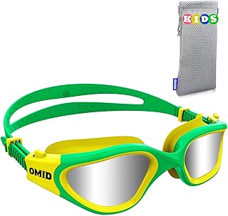 Kids Swim Goggles, OMID P2 Comfortable Polarized Unisex-child Swimming Goggles, Anti-Fog No Leaking Swim Goggles with UV Protection Age 6-14 (Green Silver)