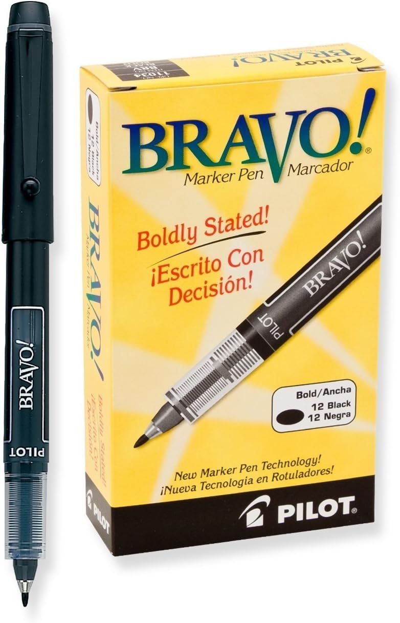 Pilot 2 DOZEN Total 24, Bravo Liquid Ink Marker Pens, Bold Point, Black (11034)
