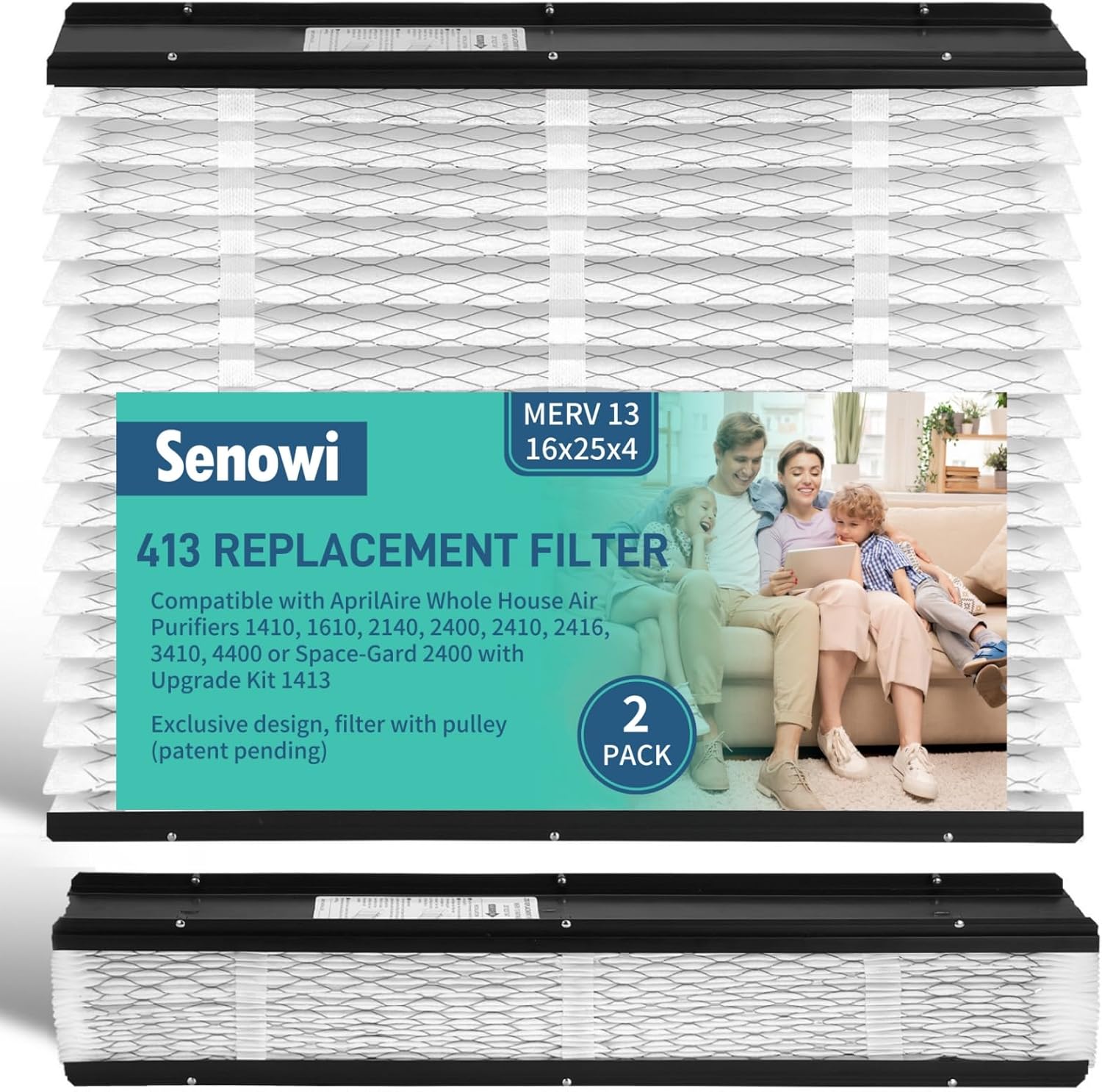 2 Pack 413 Replacement Filter,MERV 13 16x25x4,Compatible with AprilAire Whole House Air Purifiers 1410, 1610, 2140, 2400, 2410, 2416, 3410, 4400, or Space-Gard 2400 with Upgrade Kit 1413