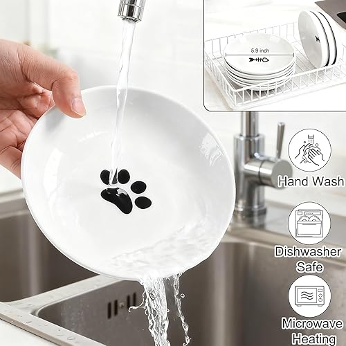 Miniatura 6 de Paquete de 3 cuencos de cerámica para gatos para interiores, platos antifatiga y antibigotes, 5.9 pulgadas de ancho, platos de cerámica poco 1 pata