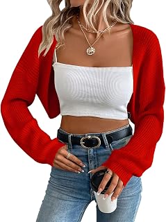 Women's Cardigan Shrugs Long Sleeve Knit Cropped Bolero Shrug Open Front Casual Cardigans for Dresses